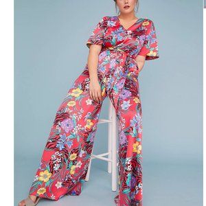 Lane Bryant Floral Kimono-Sleeve Wide Leg Jumpsuit